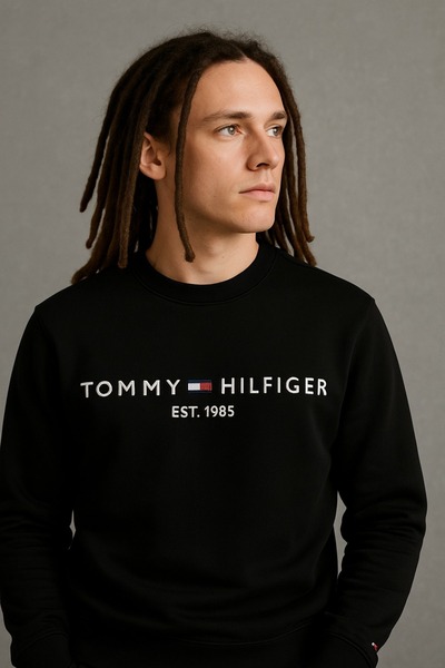 Tommy BİSİKLET YAKA SİYAH SWEATSHİRT