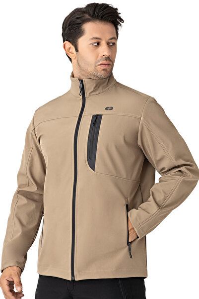 Crozwise Beige Men's Waterproof Softshell Outdoor Coat / Jacket - 5039-02