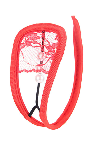 Lingerie and Fashion Style C String Pearl Red and Black Lace