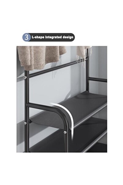 PORKY Shop Shoe Rack 5 Tiers with Hooks, Metal + PP, Capacity 16 Pairs, 171x80x25cm