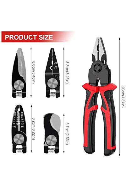 PORKY Shop 5-in-1 Multifunctional Pliers Set, Interchangeable Head, Insulated Handle