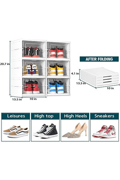 PORKY Shop Shoe Storage Box, Portable, Transparent, PET, Foldable and Stackable, 26.5x34.5