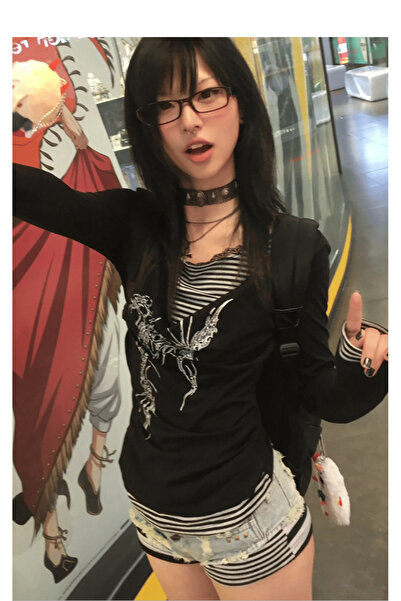 Köstebek Μπλούζα Tribal με τύπωμα με μακρυμάνικο μπλουζάκι με ασπρόμαυρες ρίγες