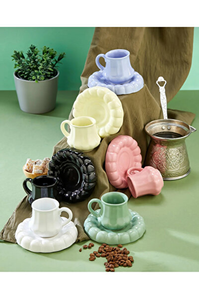 AENLINE HOME 6 Kişilik Renkli Tasarım Seramik Türk Kahvesi Fincan Takımı