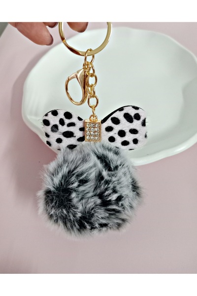 mos&more by mosev Gray Pompom Bag Ornament Accessory Keychain, Car Ornament, Bag Charm