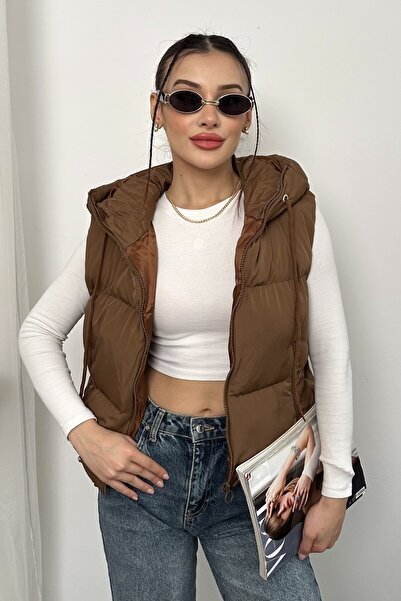 moda armanc Women's Hooded Short Puffer Vest – Padded, Winter, Sport Casual, Water Repellent