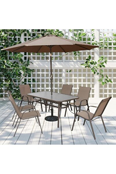 DEC4 Outdoor dining table set with 6 chairs and umbrella