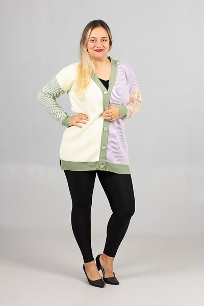 Truva XXL Women's Striped Acrylic Knitwear Cardigan Tunic Relaxed Fit (Size 36-50)