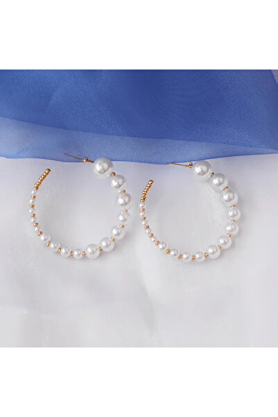 GLAM Hoop Earrings with White Pearls and Gold Details