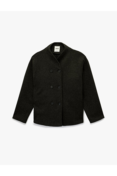 Koton Long Sleeve Stand Collar Buttoned Double-Breasted Cashmere Jacket