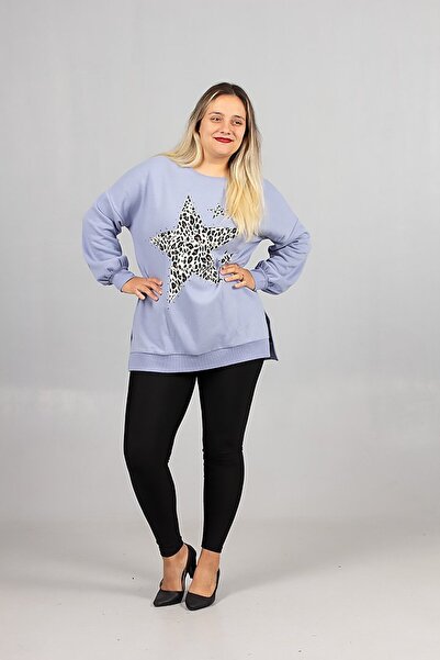 Truva XXL Φούτερ μεγάλου μεγέθους Milk Blue Inside Ş επένδυση fleece Casual με 2 κλωστές