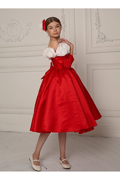 Kids Girl's Rose-Detail Evening Dress and Buckle Graduation Wedding Special Day