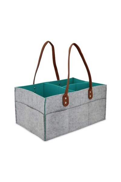 OEM Geantă organizatoare Perfektua (bebeluși/acasă) — 3 compartimente, 8 buzunare, mânere din piele, fetru, 38×25×18