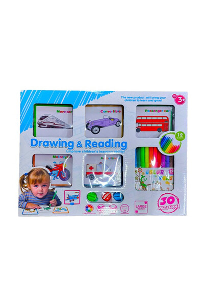 Toy Joc de desen și citire cu 30 de cărți și 12 culori - Mașini