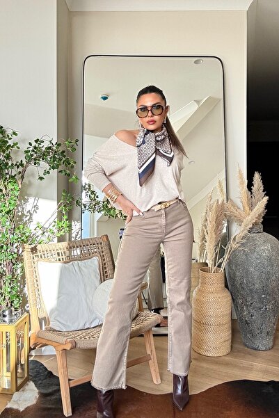 Sohotique By P Mini Flare Tassel Leg Jeans Mink