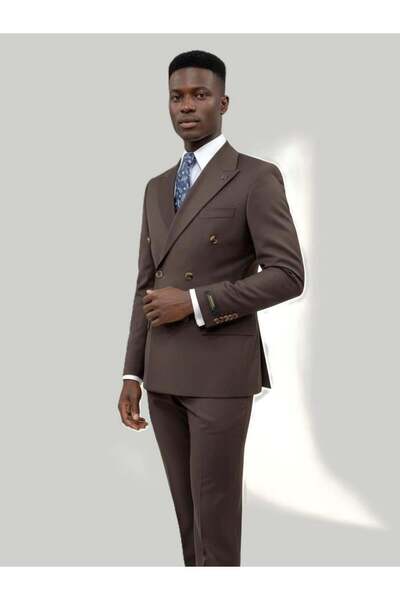 HERMOSE Brown Double-Breasted Modern Fit Suit