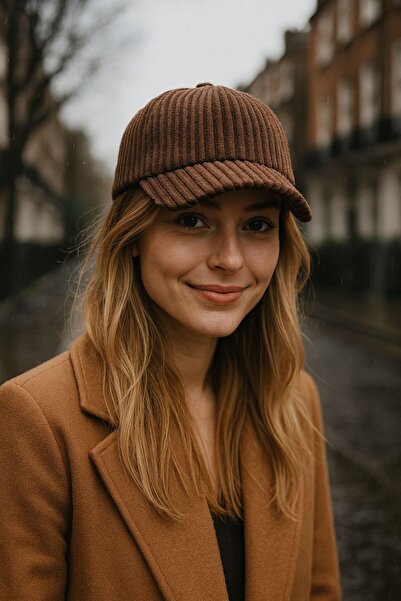 BALIENTE Brown Corded Fabric Suede Cap Women's Hat