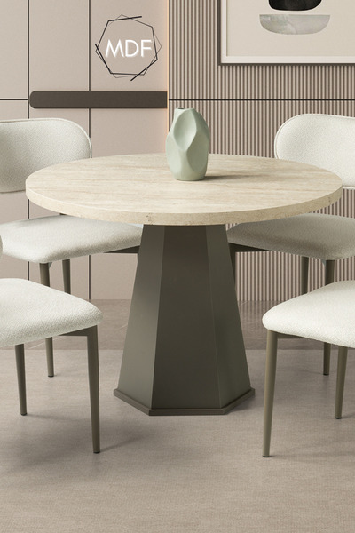 Liya Akçay Yuvarlak Yemek Masası Ahşap Salon Yemek Masası Bohem Mutfak Masası 4 Kişilik Meşe 100 Cm Çap