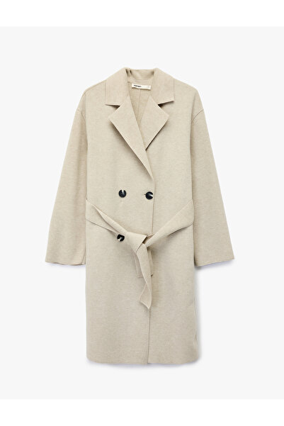 Koton Double-Breasted Long Sleeve Cashmere Coat with Belt Detail and Buttons