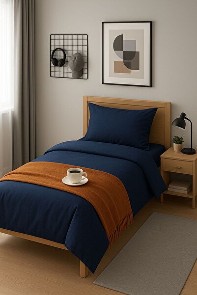BONJARDİNHOME Navy Blue Young Room Single Duvet Cover Set