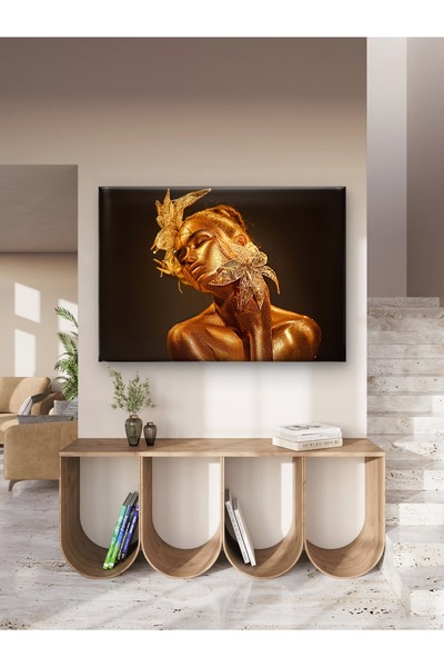ESLEM Dijital Baskı Gold Işıltılı Kadın Portre Kanvas Tablo – Modern Ev Dekor...