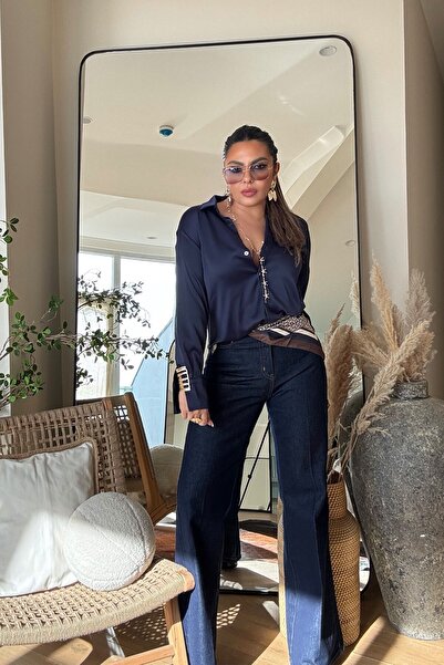 Sohotique By P Flare Leg Jeans with Scarf Navy Blue