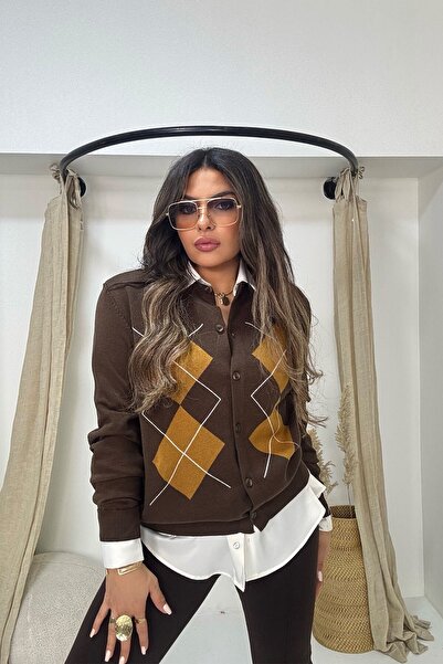 Sohotique By P كارديجان ماسي موديل بقلاوة بنمط مميز بلون بني غامق