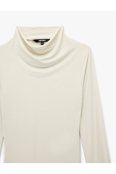 Koton Slim Fit Modal Fabric Long Sleeve Flowy Mock Neck Blouse