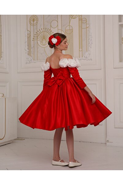 Kids Girl's Rose-Detail Evening Dress and Buckle Graduation Wedding Special Day