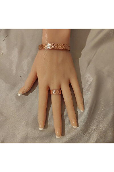 aytens سوار وخاتم مصنوع يدويًا من النحاس الخالص - بنمط المطرقة، للجنسين، أنيق وصحي