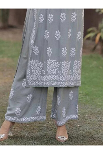 MYSMAR Gray Rayon Cotton Salwar Kameez - HRT2315 | Gray