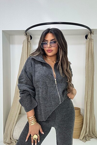 Sohotique By P Double Zipper Detail Cardigan Anthracite