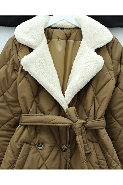 Modamorfo Καπιτονέ παλτό με λούτρινο γιακά και επένδυση από βελούδο, με ζώνη στη μέση και τσέπες - Ταν