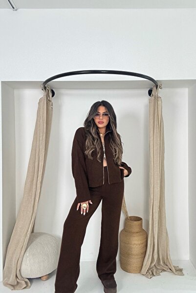 Sohotique By P Double-Way Zipper Detail Cardigan Brown