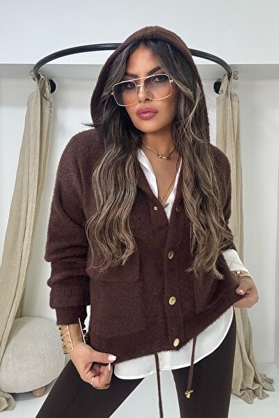 Sohotique By P Bearded Knitted Cardigan with Hooded Snaps Brown