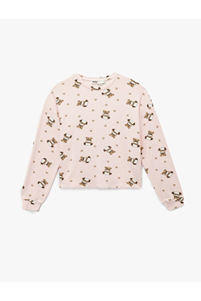 Koton Long Sleeve Crew Neck Teddy Bear Printed Pajama Top