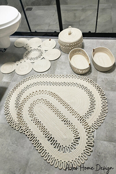 ADES HOME DESİGN Jüt,Banyo Takımı,Banyo Seti,Banyo Paspası,Paspas Takımı,Maky...