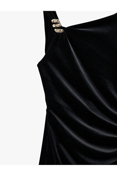 Koton Rochie din catifea, fără mâneci, cu decolteu asimetric, lungime midi, cu cu fantă accesorii