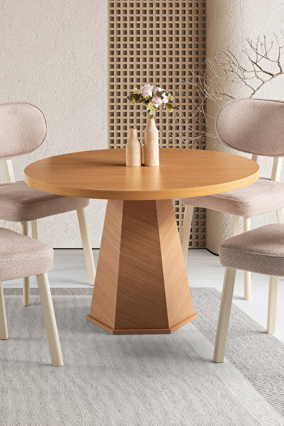 Liya Akçay Yuvarlak Yemek Masası Ahşap Salon Yemek Masası Bohem Mutfak Masası...