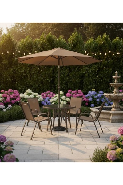 DEC4 Outdoor dining table set with 4 chairs and umbrella