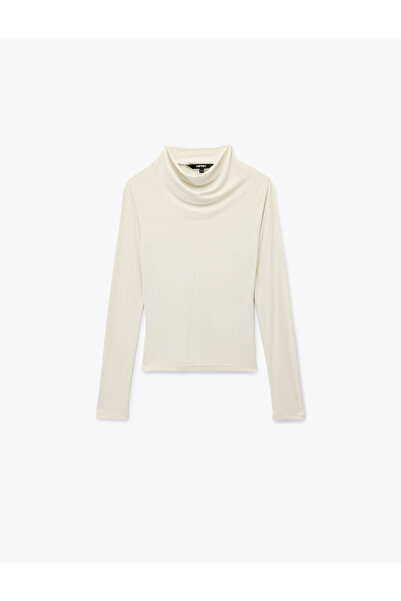 Koton Slim Fit Modal Fabric Long Sleeve Flowy Mock Neck Blouse