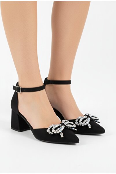 ŞAH Βραδινά παπούτσια με χοντρό τακούνι 5 εκ. και φιόγκο από πέτρα