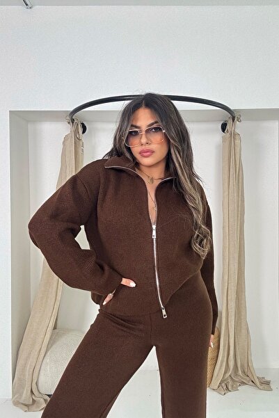 Sohotique By P Double-Way Zipper Detail Cardigan Brown