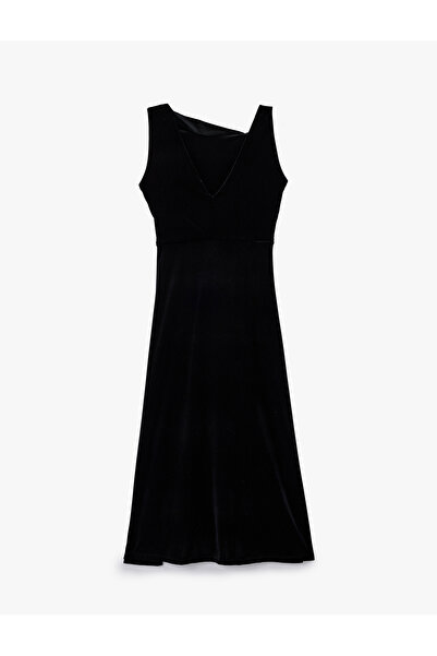 Koton Rochie din catifea, fără mâneci, cu decolteu asimetric, lungime midi, cu cu fantă accesorii