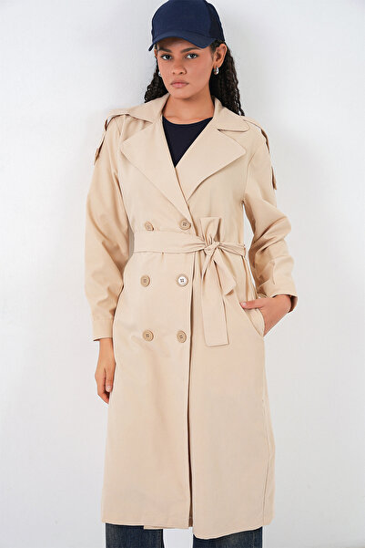 Bigdart Жіночий тренч з круазеним коміром 5978 - Бежевий