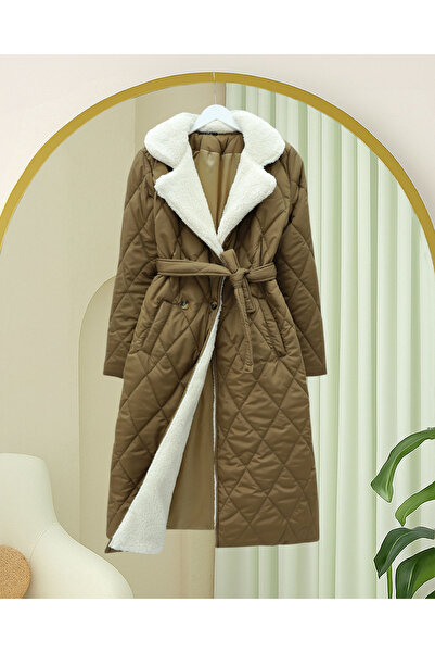 Modamorfo Καπιτονέ παλτό με λούτρινο γιακά και επένδυση από βελούδο, με ζώνη στη μέση και τσέπες - Ταν