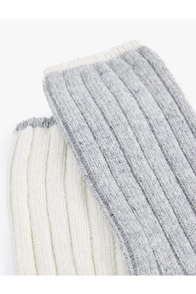 Koton Комплект от 2 чифта дебели чорапи от смес от овча вълна с райета