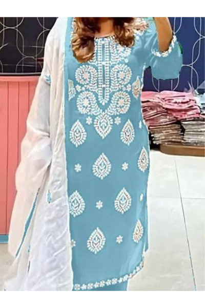 MYSMAR Blue Rayon Cotton Salwar Kameez - FFT1656 | Blue