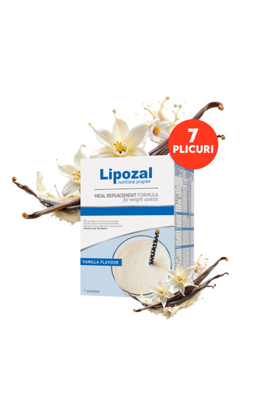 Lipozal Shake înlocuitor de masă – aromă de vanilie, dietă hipocalorică, 7 pliculețe
