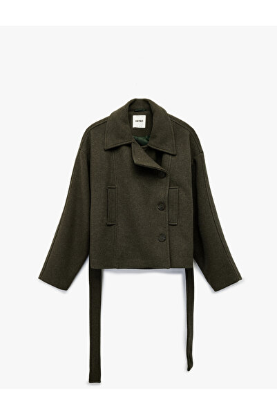 Koton Long Sleeve Pocketed Double-Breasted Button Belted Cashmere Short Coat
